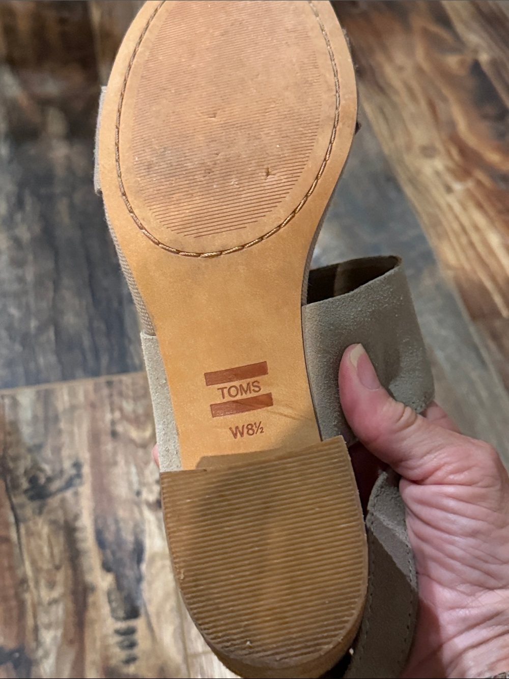 TOMS Poppy desert taupe suede & hemp stacked heel sandals size 8.5, preloved - Picture 6 of 10